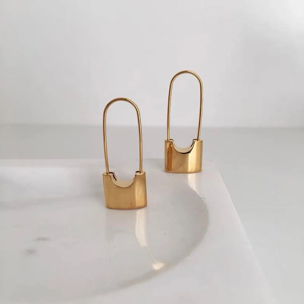 Padlock earrings, safety pin earrings, drop earrings - Picture 4 of 7